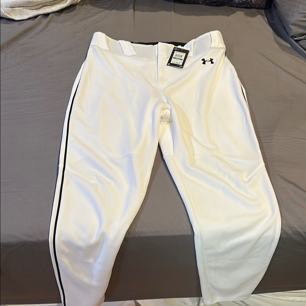 Under Armour Baseball Pants -White Pants with Black Piping  Accents